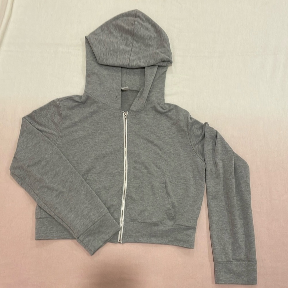 Amazon cropped light grey hoodie.
